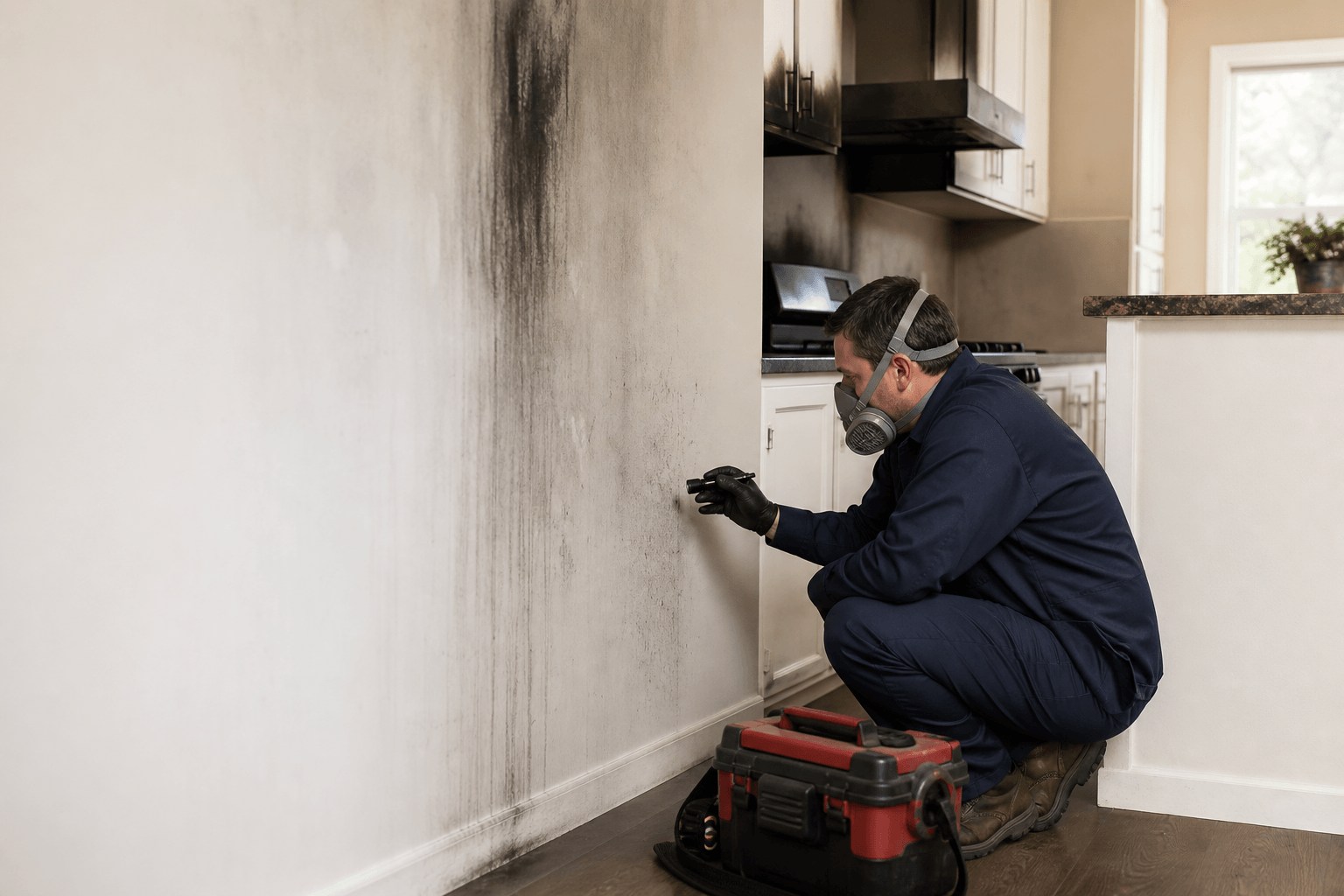 Residential room prepared for professional fire and smoke cleanup